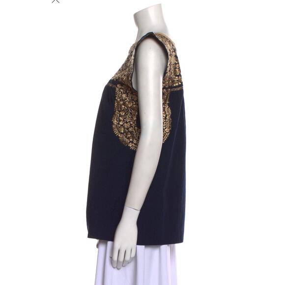 Mi Golondrina Medianoche Oro Seda Black & Gold Mexican Embroidered Blouse ~ Sz S - Picture 5 of 7